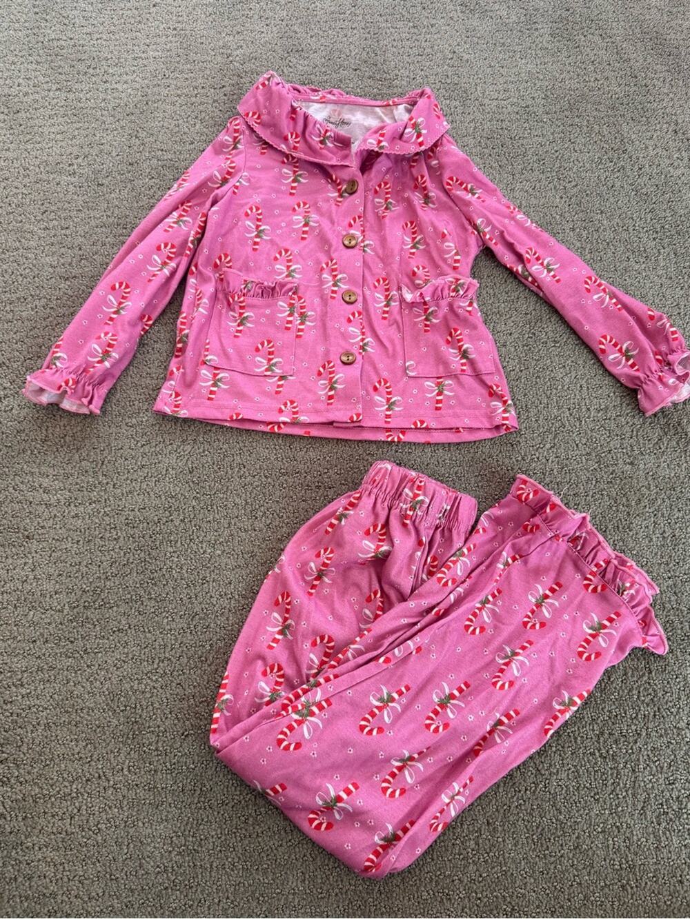 SweetHoney Size 6 Pink Candy Cane Print Girls' Pajama Set